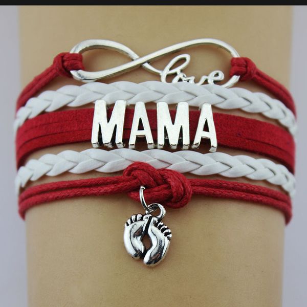 infinity love mama foot charm bracelet rope leather for women jewelry leather bracelets & bangles gifts for mama, Golden;silver